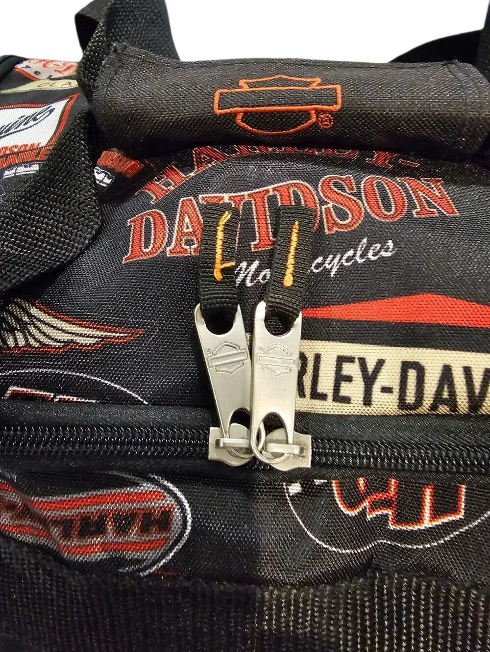 Harley-Davidson Black, Orange & Cream Patchwork Duffle Bag EUC